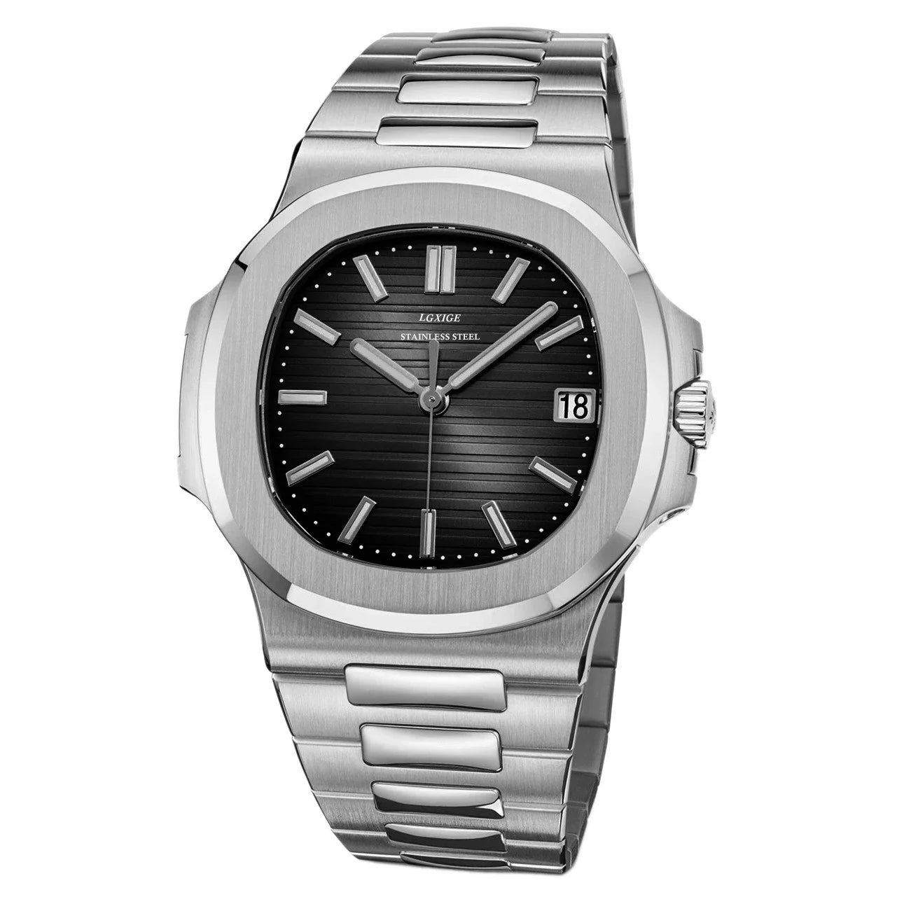 Elegante orologio da uomo - Acciaio inossidabile e quadrante nero