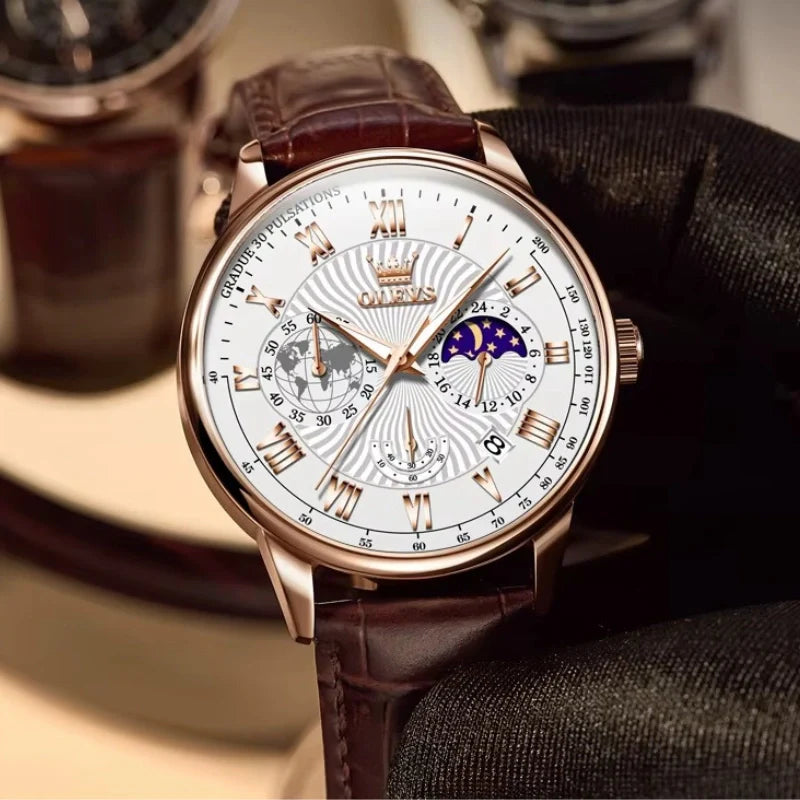 Elegante orologio da uomo – Quadrante in acciaio color rosa e avorio