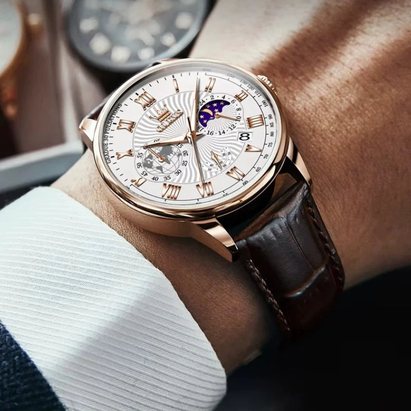 Elegante orologio da uomo – Quadrante in acciaio color rosa e avorio