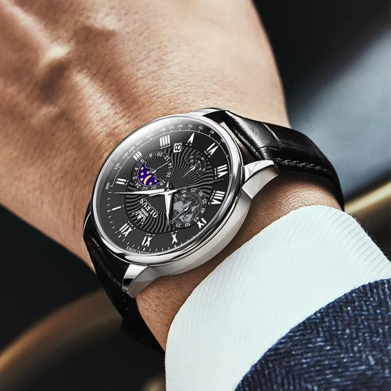 Elegante orologio da uomo - Acciaio inossidabile e quadrante nero