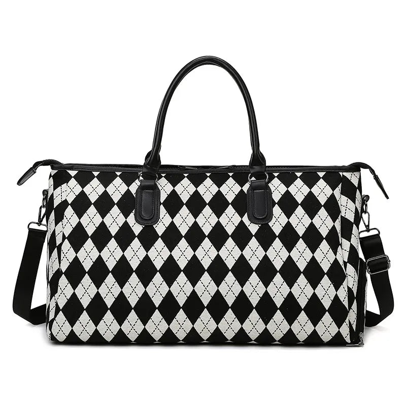 Borsa da viaggio da donna - Motivo a scacchiera e scomparto separato per indumenti bagnati