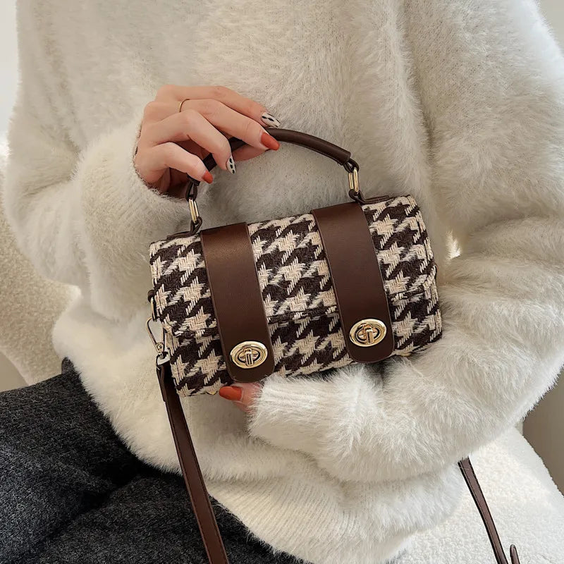 Borsa a mano da donna con motivo pied de poule – Elegante e compatta