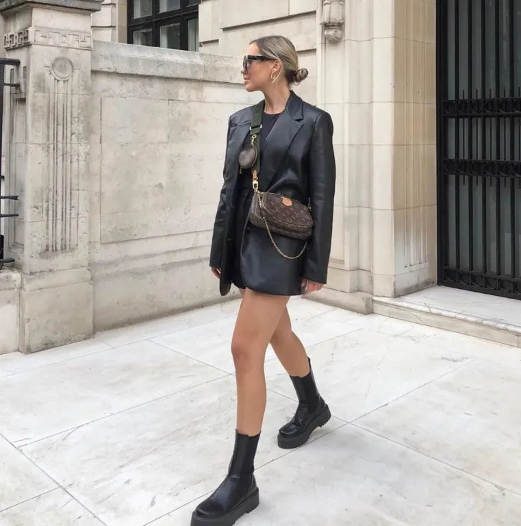 Giacca blazer in similpelle da donna - Elegante e strutturata