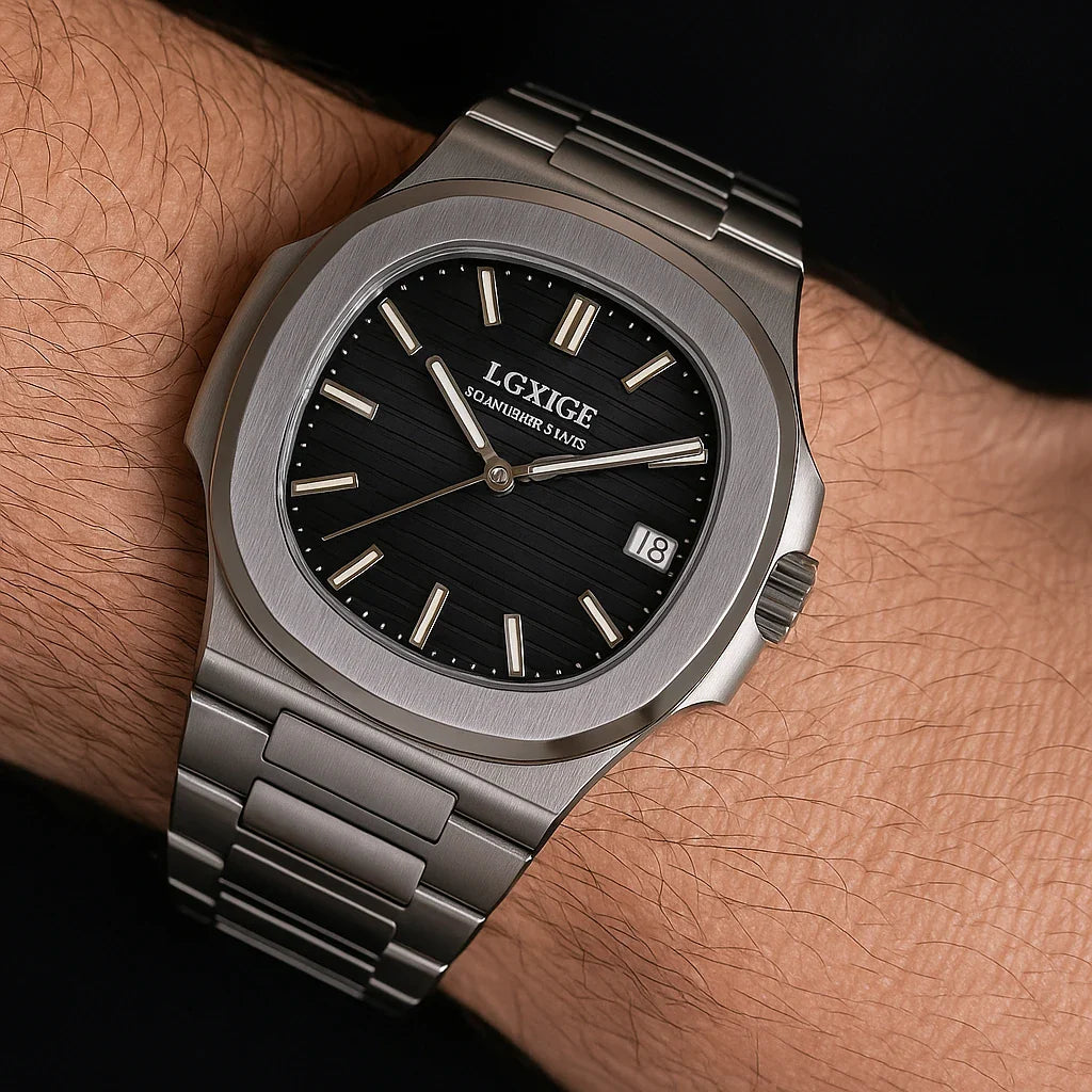 Elegante orologio da uomo - Acciaio inossidabile e quadrante nero